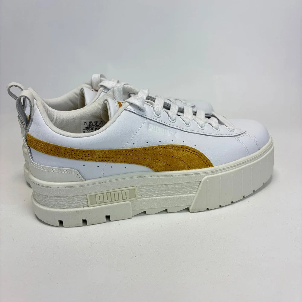 Puma Mayze Lux Sneakers Womens 8‎ White Gold New Platform Chunky 401261-02